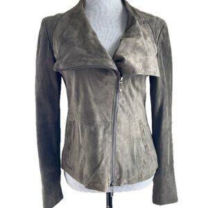 VINCE Green Genuine Leather Suede Moto Zip Jacket size Small